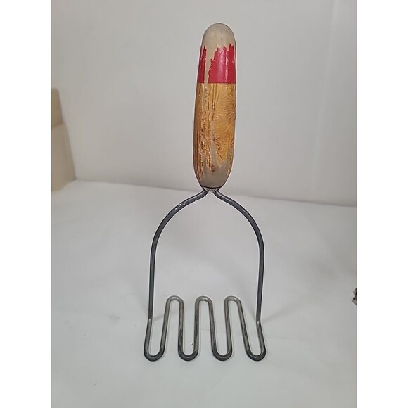 Vintage Set Of 7 Retro Red Handled Wooden Stainless Steel Kitchen Tools - Picture 4 of 6